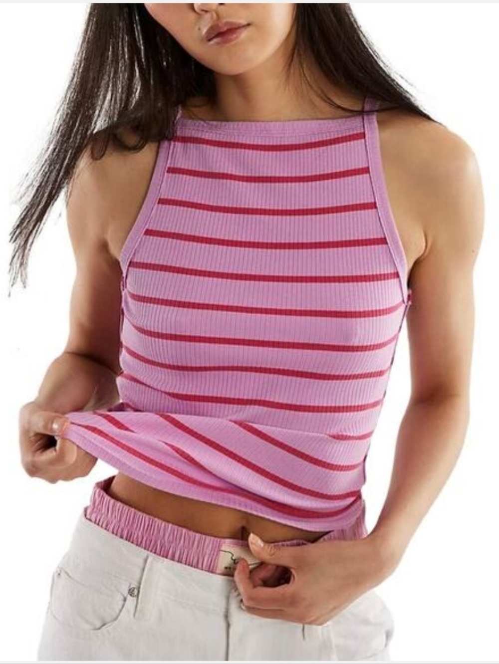 Free People Mia Striped Ribbed Halter Tank Top